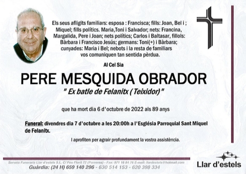 Pere Mesquida Obrador – Funerària Mallorca – Llar d'estels