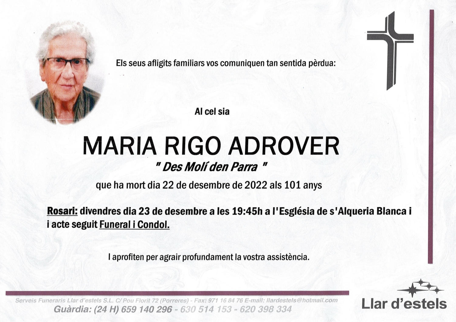 MARIA RIGO ADROVER – Funerària Mallorca – Llar d'estels